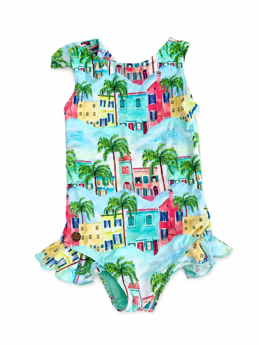 Girls' Tropical Palm Print One-Piece Swimsuit - Multi